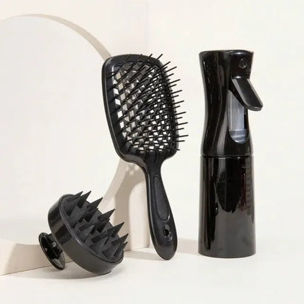 Hollow Comb & Scalp Massage Brush Set with 200ml Spray Bottle