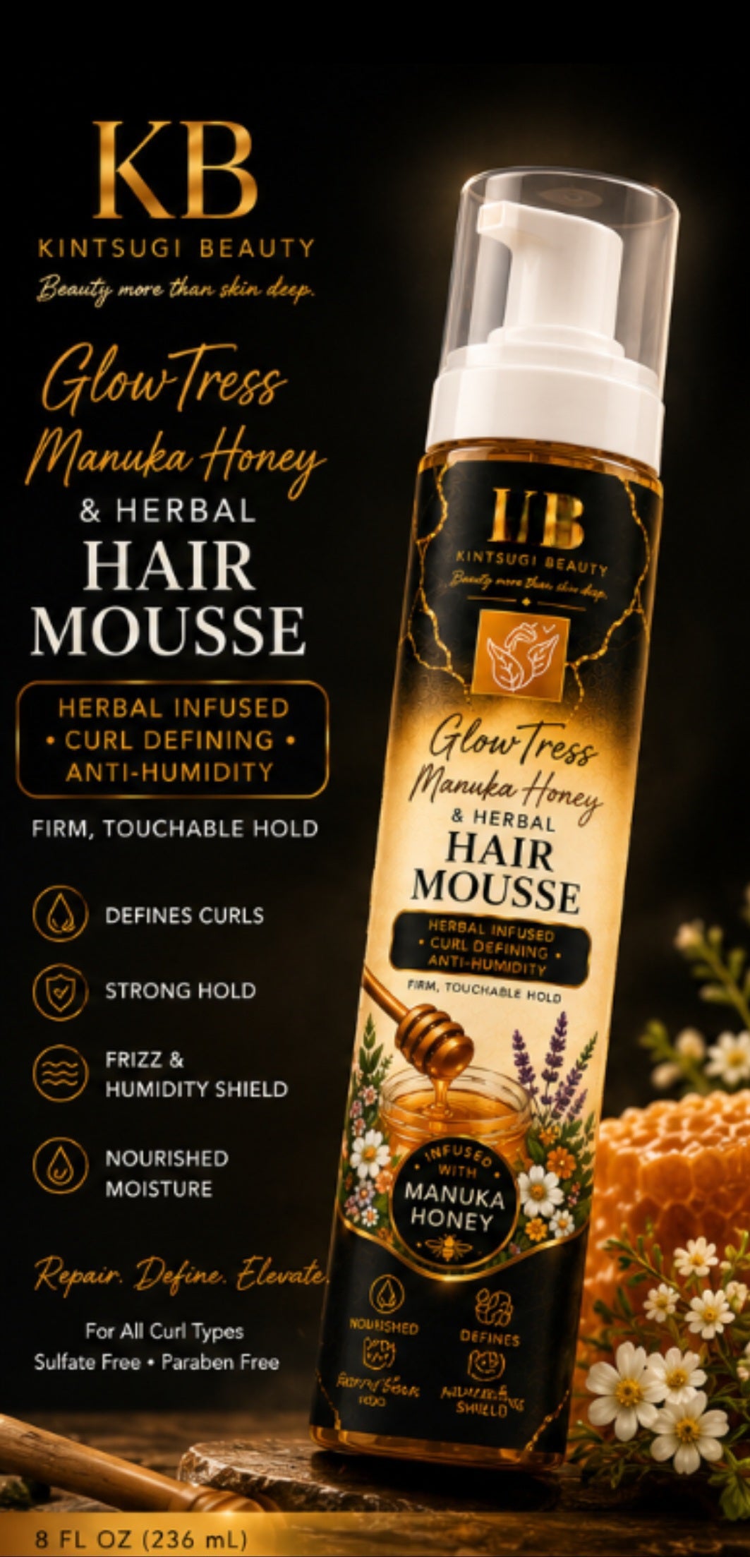 GlowTress Manuka Honey and Herbal Hair Mousse
